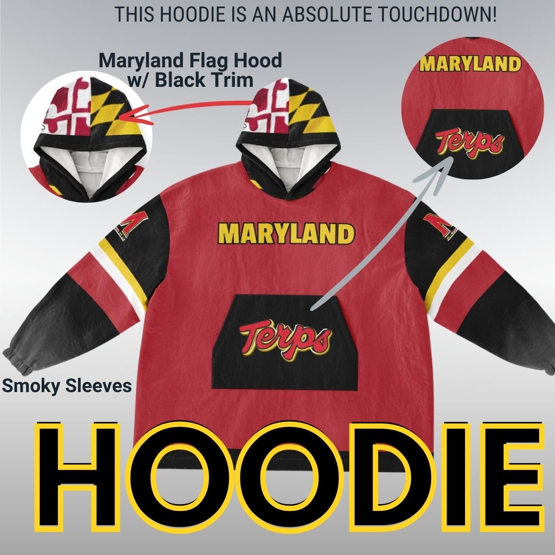 Maryland Terps Red Oversize Hooded Blanket Maryland Cuddle Hoodie Gift for Fans & Alumni