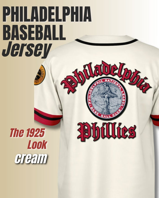1925 Philadelphia Phillies Cream Baseball Jersey Vintage Look National League Golden Jubilee 1876-1925 Philadelphia Phillies Jersey