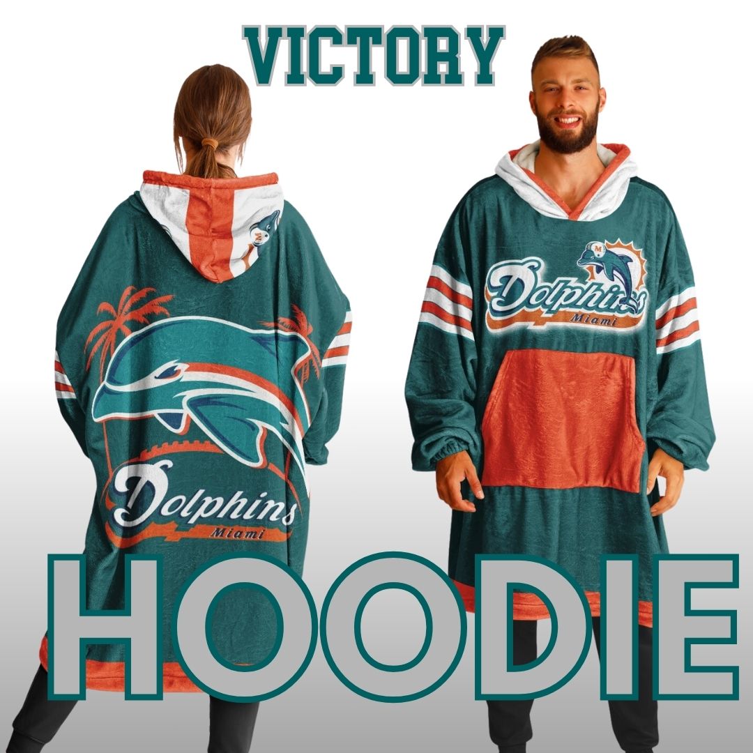 Miami Dolphins Classic Retro Throwback Aqua Football Cuddle Hoodie