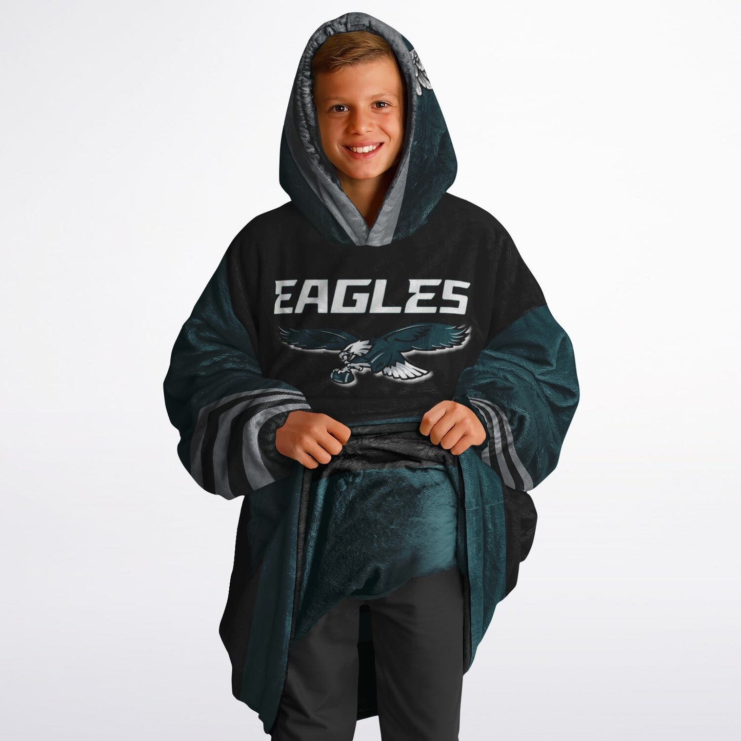 Youth  Eagles Reversible Cozy Cuddle Hoodie Eagles, 2 in 1, Green & Black Hooded Blanket for Young Fans