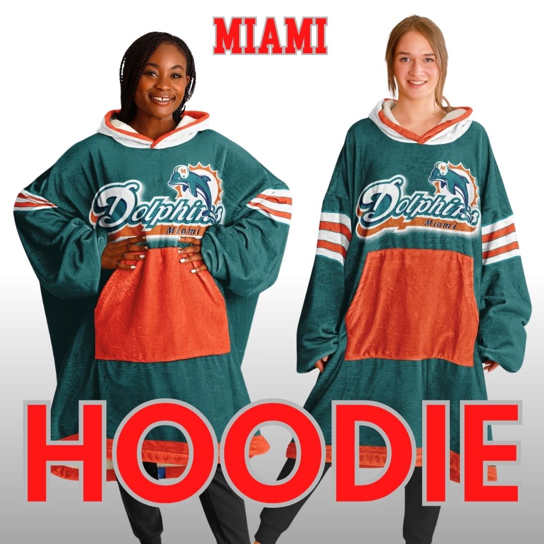 Miami Dolphins Classic Retro Throwback Aqua Football Cuddle Hoodie