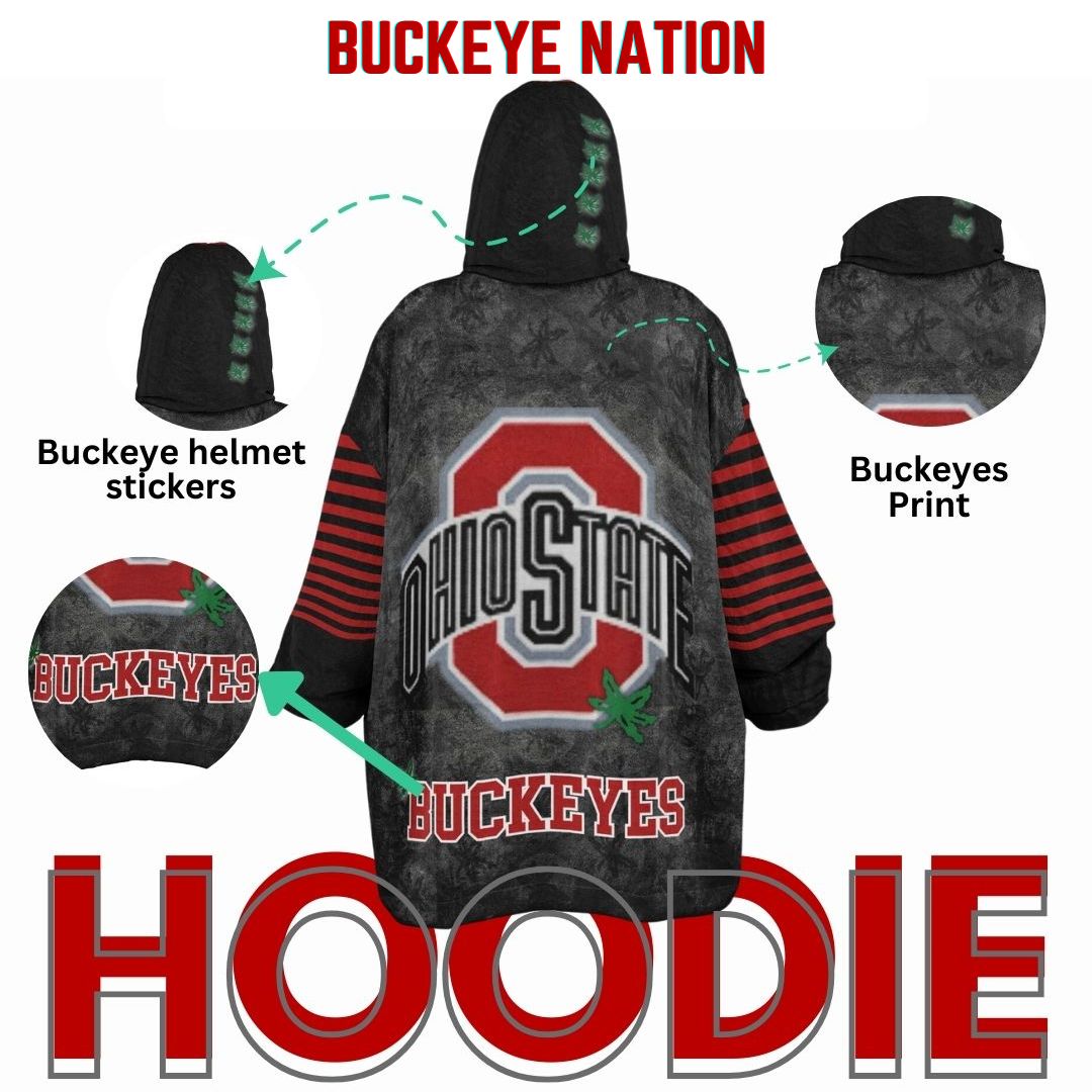 Buckeye Black Classic  Ohio State Football Cuddle Hoodie Striped Sleeves Retro Look