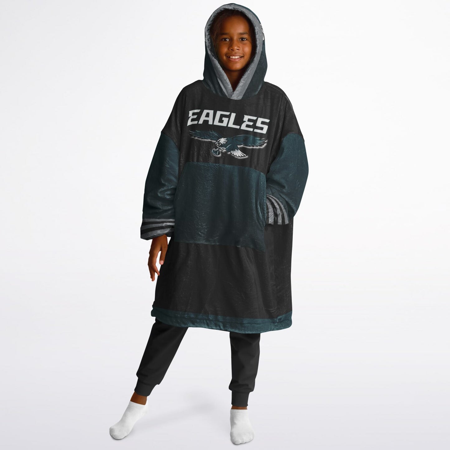 Youth  Eagles Reversible Cozy Cuddle Hoodie Eagles, 2 in 1, Green & Black Hooded Blanket for Young Fans