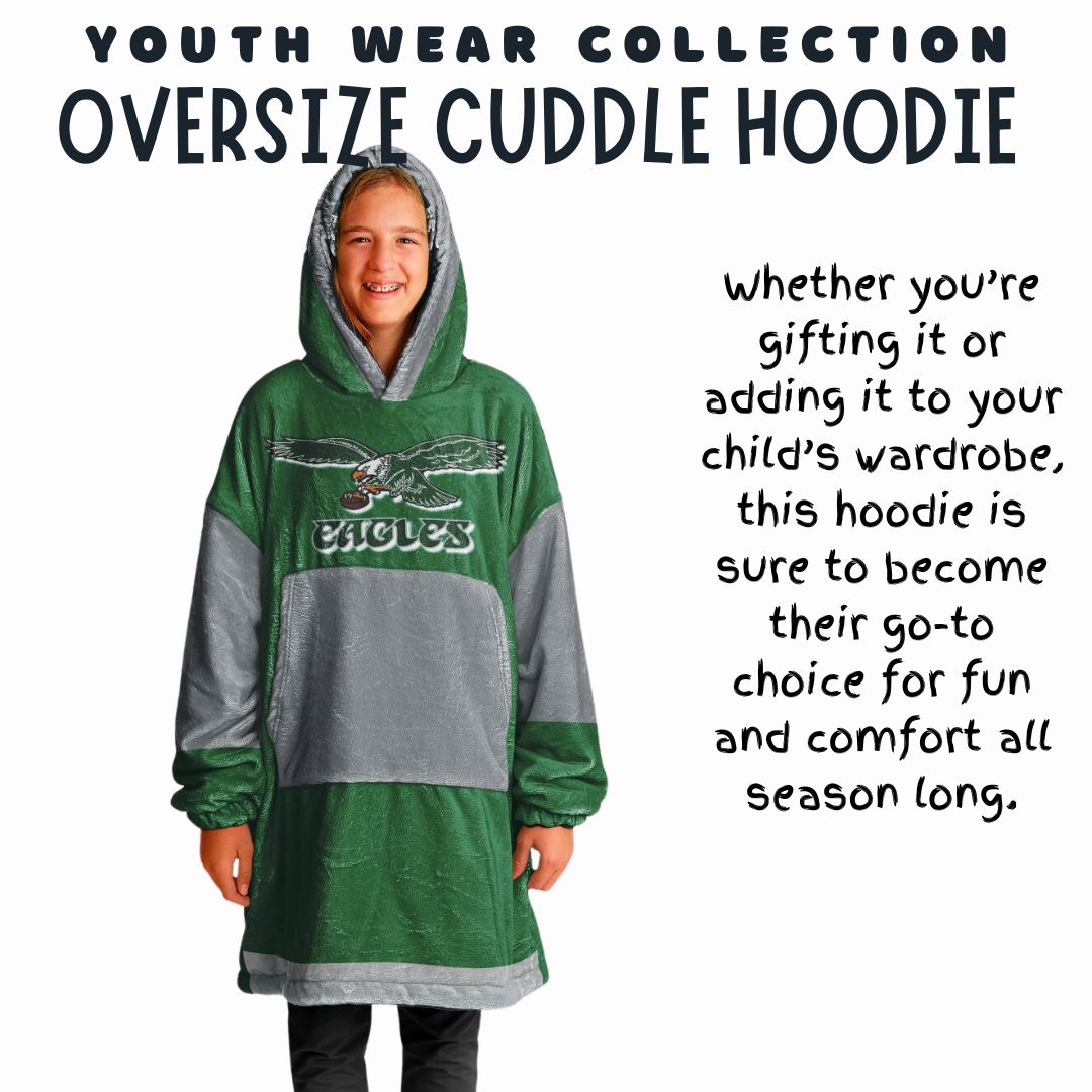 Youth  Eagles Reversible Cozy Cuddle Hoodie Eagles, 2 in 1, Green & Retro Kelly Green Hooded Blanket for Young Fans copy