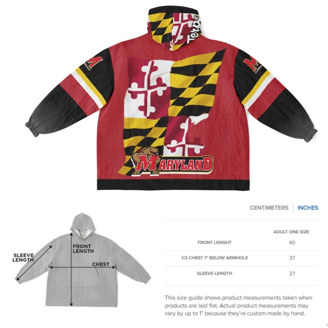Maryland Terps Red Oversize Hooded Blanket Maryland Cuddle Hoodie Gift for Fans & Alumni