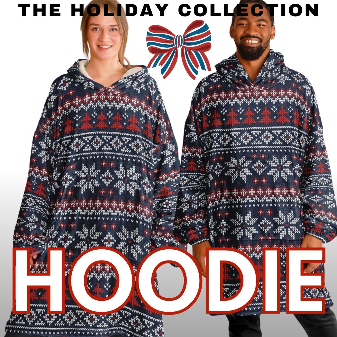 Holiday Christmas White Horse Blue Oversize Hooded Blanket Fun SnuggleFit