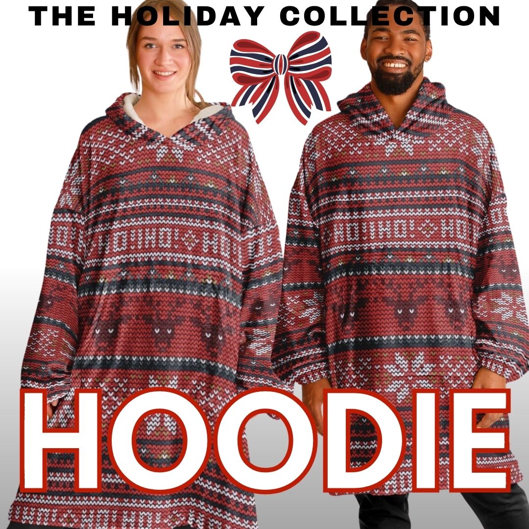 Red Christmas Santa Reindeer Oversize Hooded Blanket Fun SnuggleFit