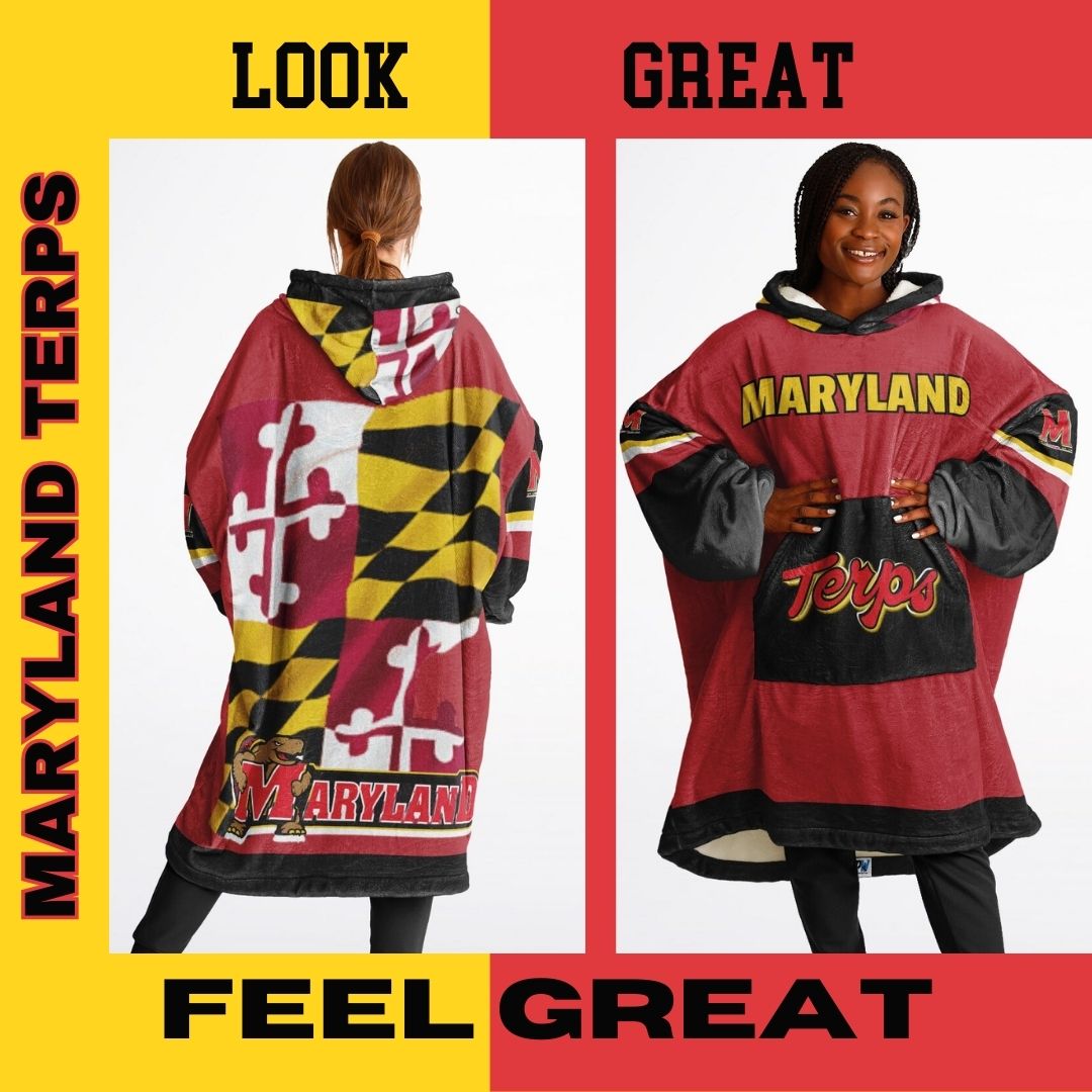 Maryland Terps Red Oversize Hooded Blanket Maryland Cuddle Hoodie Gift for Fans & Alumni