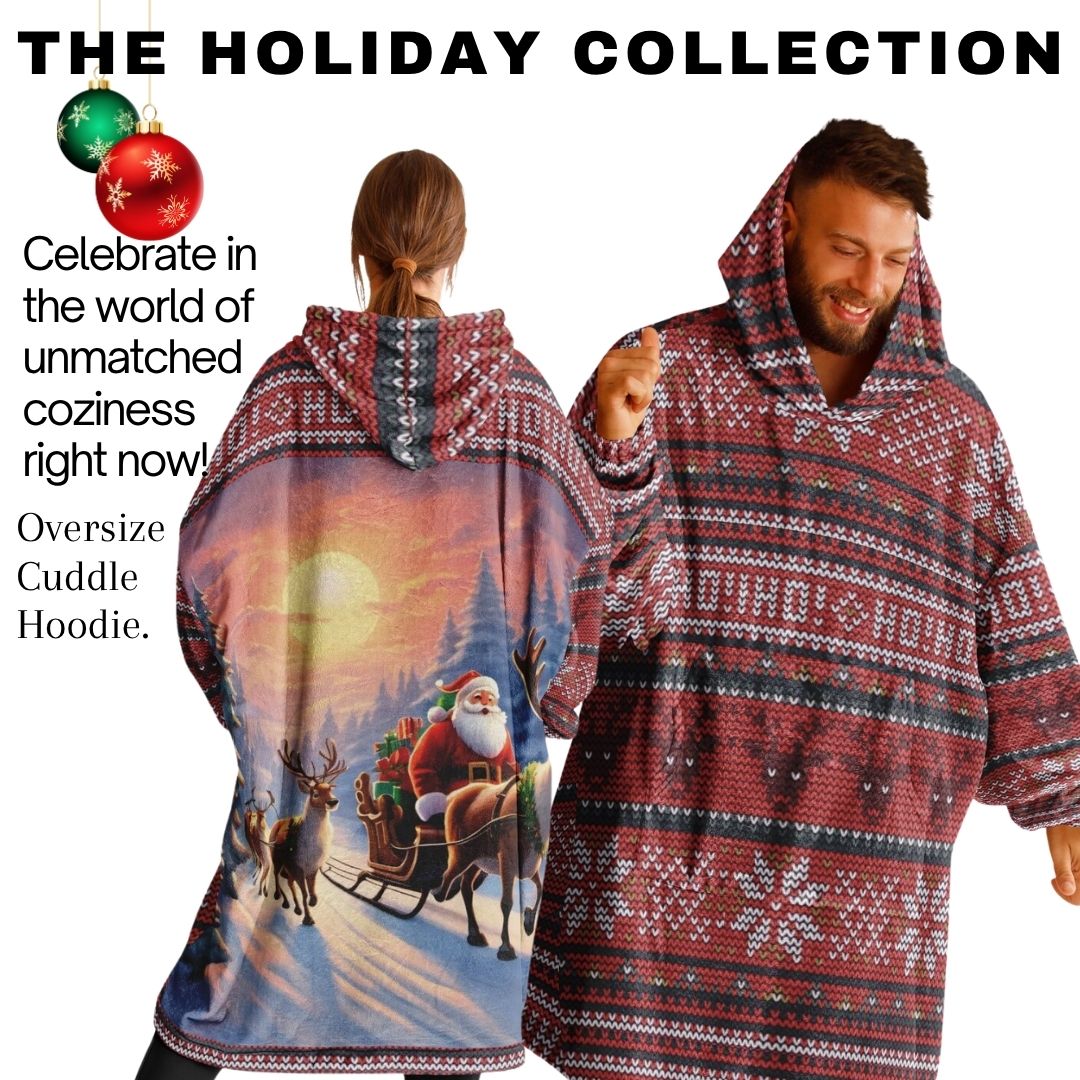 Red Christmas Santa Reindeer Oversize Hooded Blanket Fun SnuggleFit