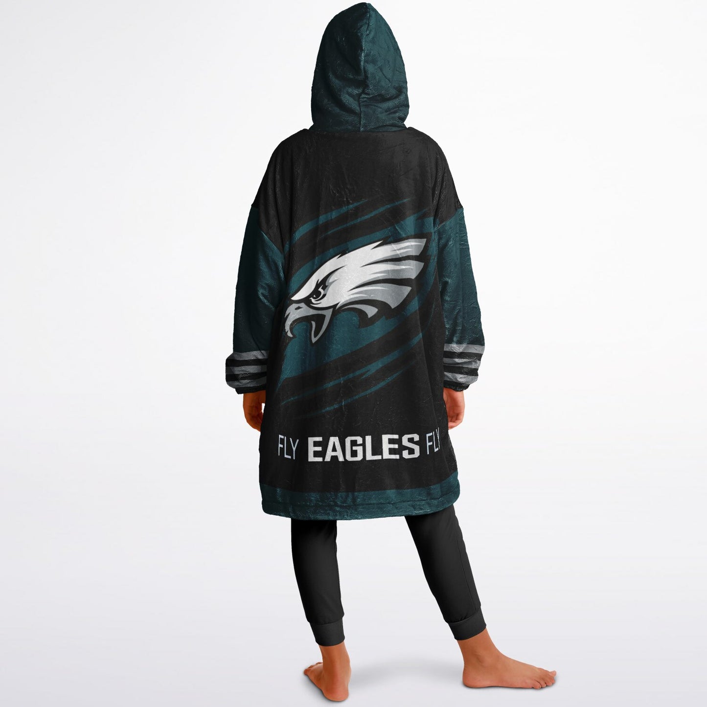 Youth  Eagles Reversible Cozy Cuddle Hoodie Eagles, 2 in 1, Green & Black Hooded Blanket for Young Fans