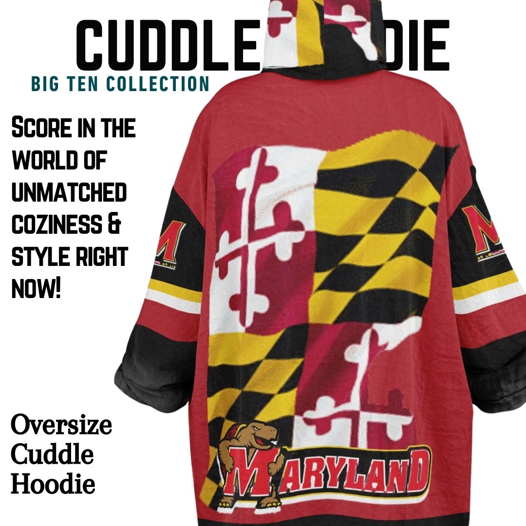 Maryland Terps Red Oversize Hooded Blanket Maryland Cuddle Hoodie Gift for Fans & Alumni