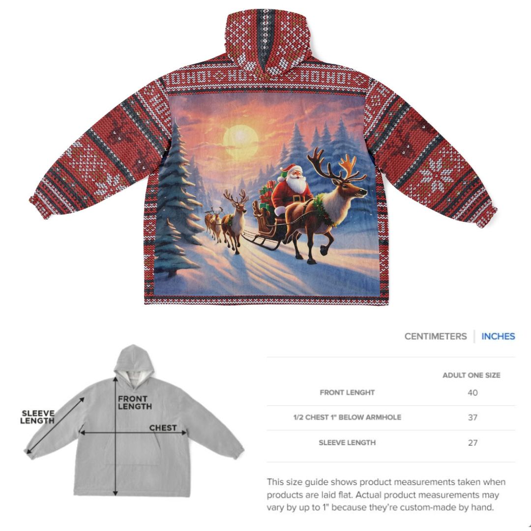 Red Christmas Santa Reindeer Oversize Hooded Blanket Fun SnuggleFit