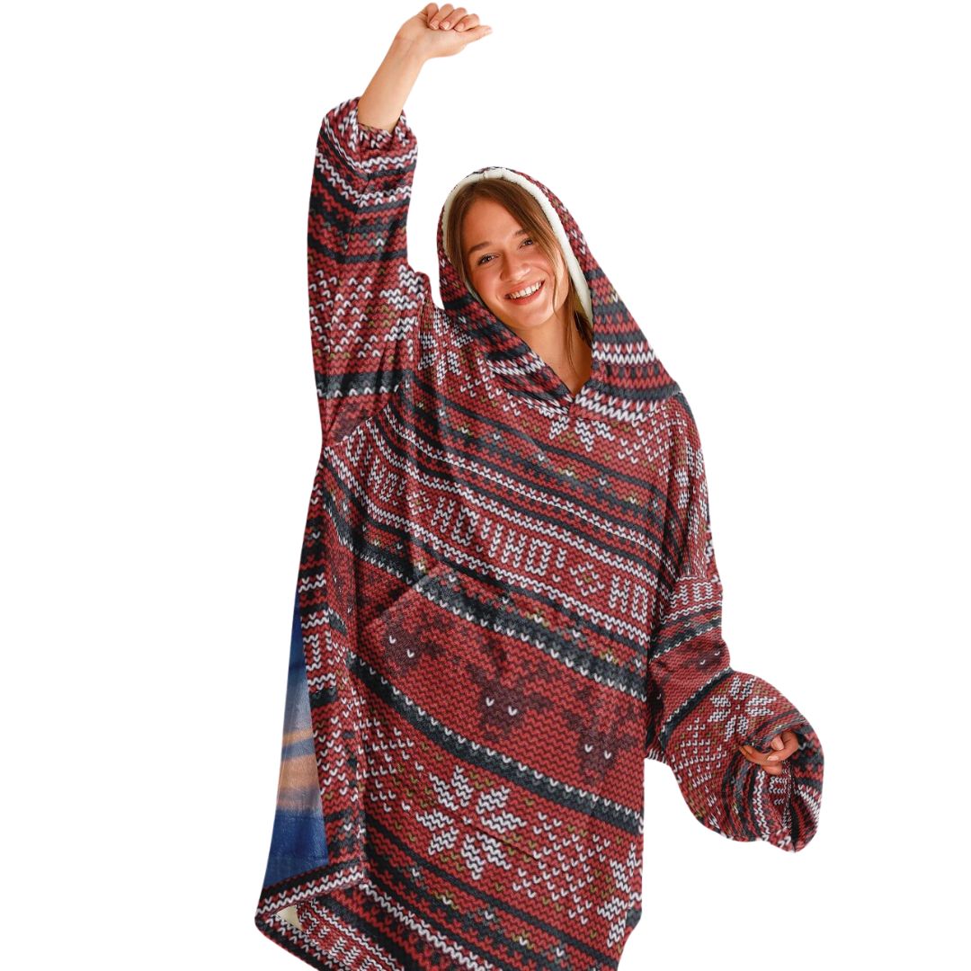 Red Christmas Santa Reindeer Oversize Hooded Blanket Fun SnuggleFit