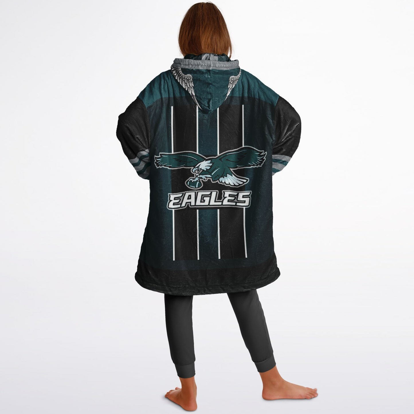 Youth  Eagles Reversible Cozy Cuddle Hoodie Eagles, 2 in 1, Green & Black Hooded Blanket for Young Fans