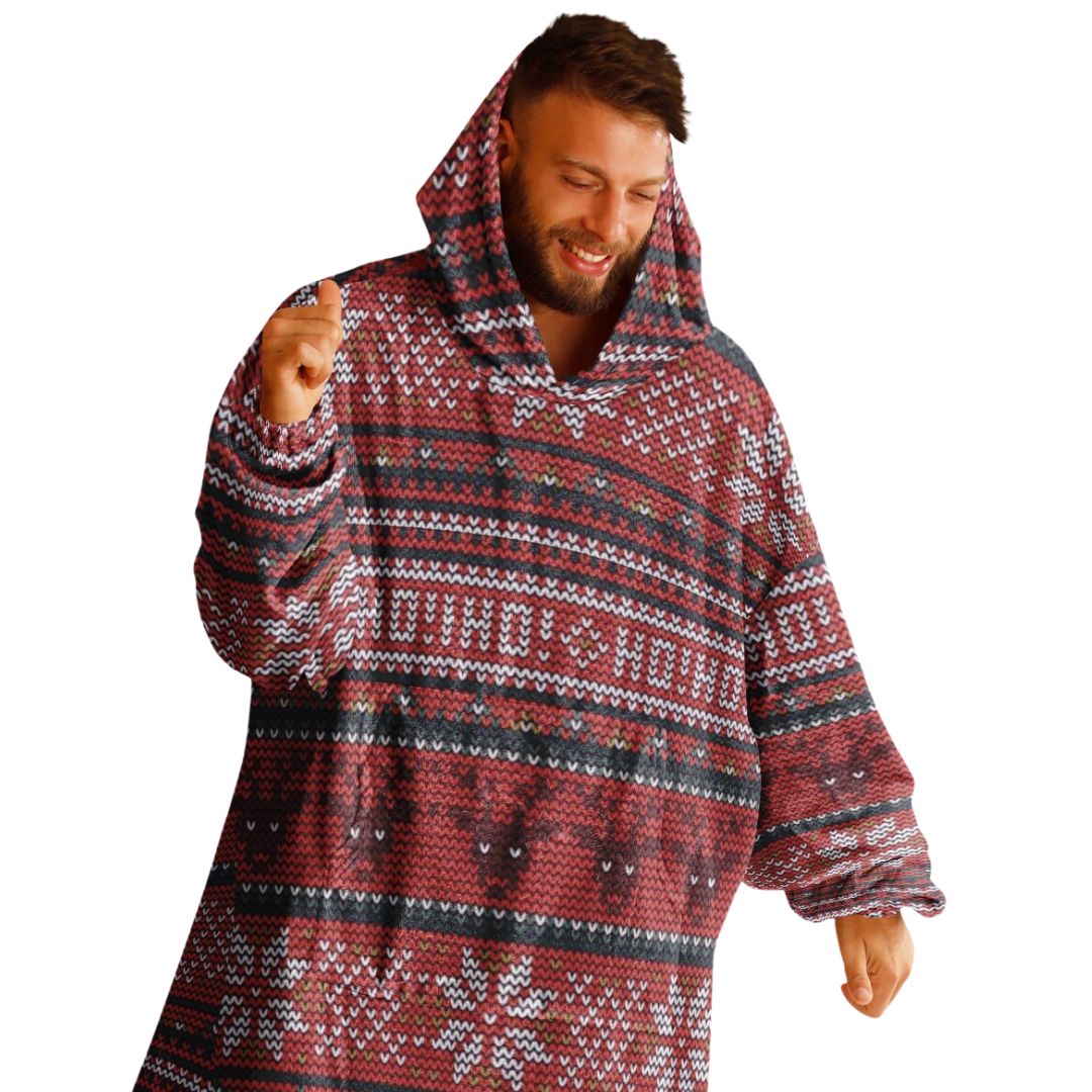 Red Christmas Santa Reindeer Oversize Hooded Blanket Fun SnuggleFit