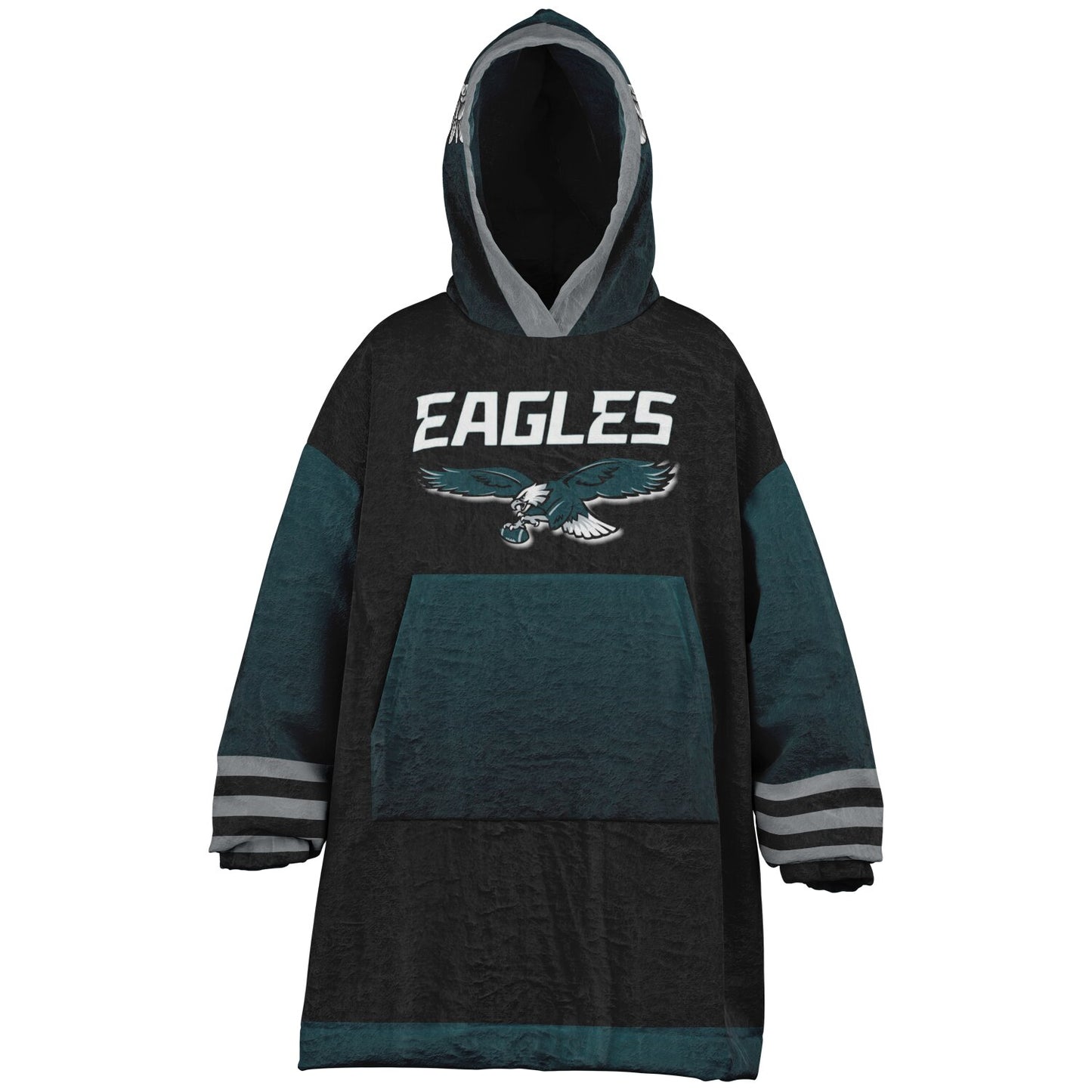 Youth  Eagles Reversible Cozy Cuddle Hoodie Eagles, 2 in 1, Green & Black Hooded Blanket for Young Fans