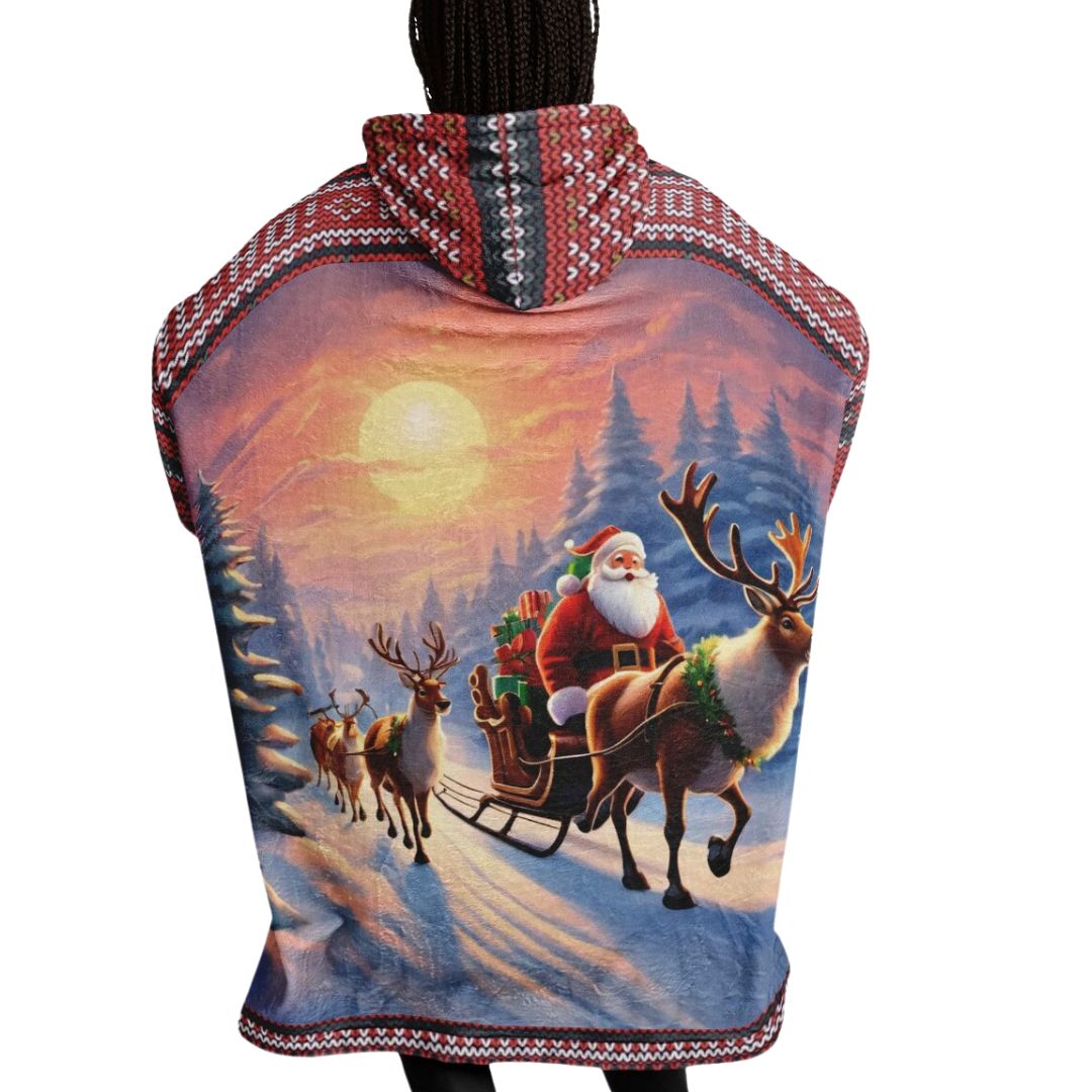 Red Christmas Santa Reindeer Oversize Hooded Blanket Fun SnuggleFit