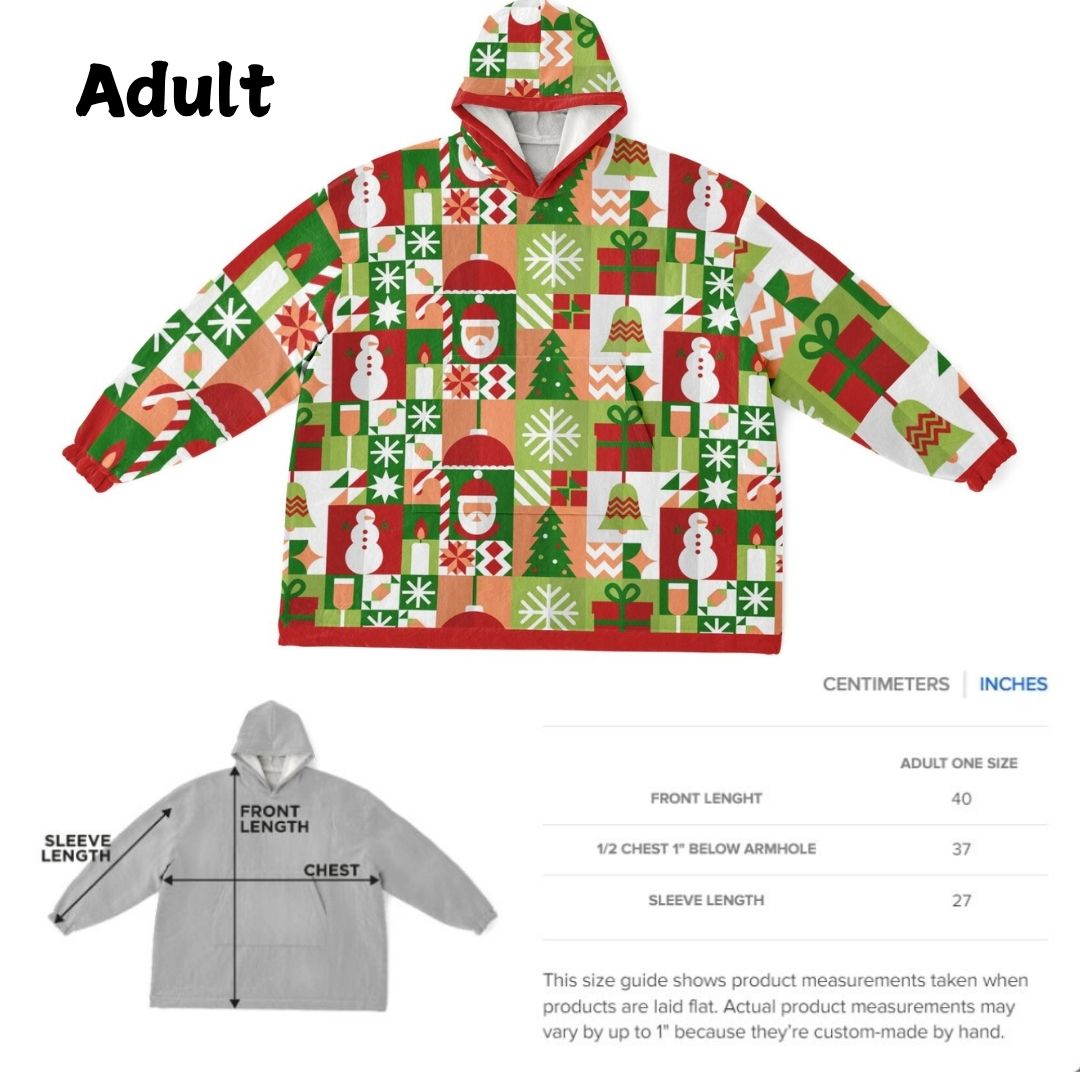 Red Christmas Snowy Happy Oversize Hooded Blanket Fun SnuggleFit