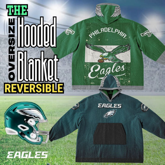 Reversible Eagles Green & Retro Kelly Green Cuddle Hoodie  2 in 1 Eagles Hooded Oversize Blanket Great Fan Gift