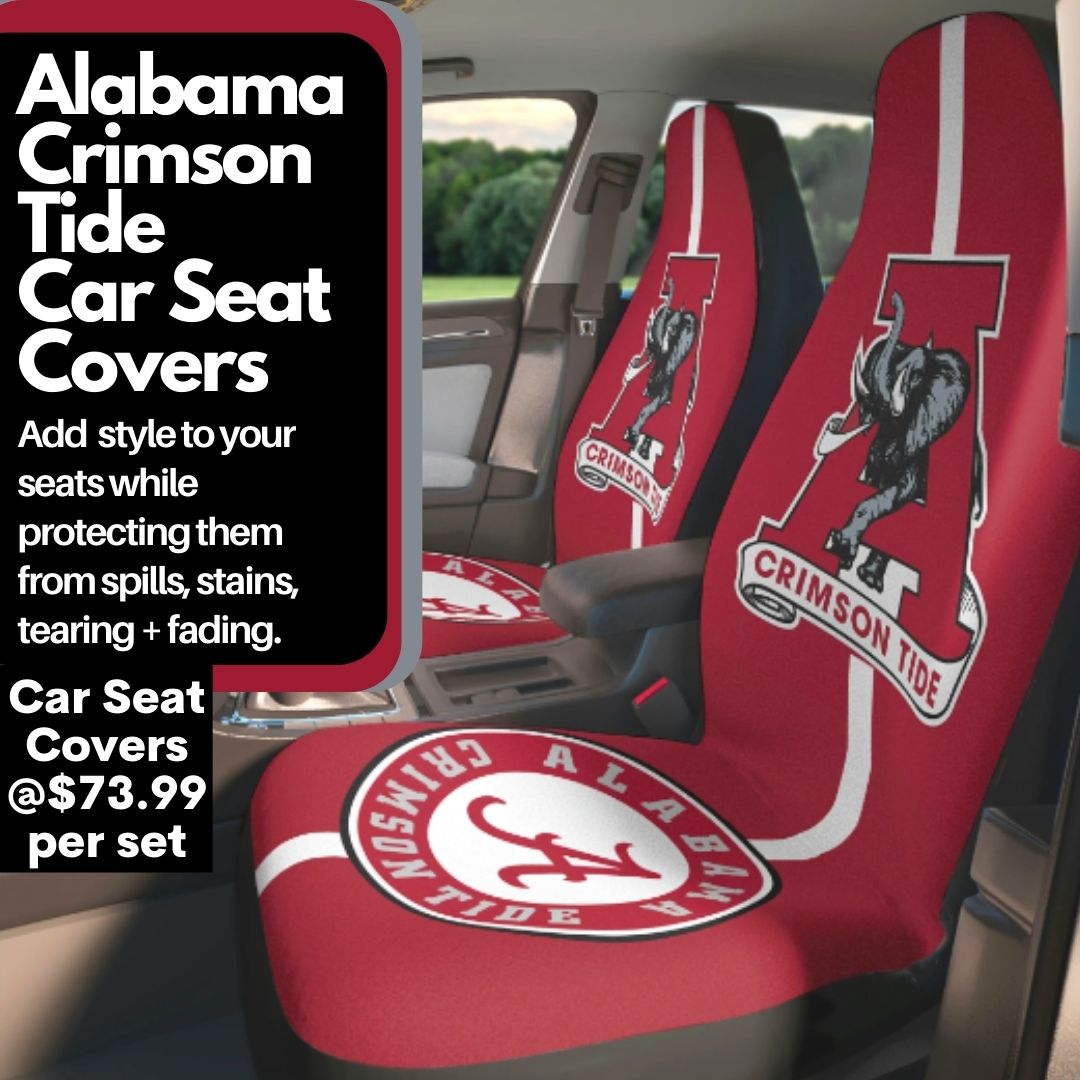 Car Seat Alabama Car Seat Covers, white & striped car seat covers, Alabama fan gift, car accessories gift, college student gift