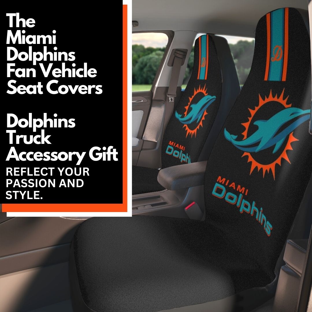 Miami football Car Seat Covers,  Dolphins Truck Seat Protector, Dolphins Fan Gift, Black Seat Covers Gift for Dolphins Fans