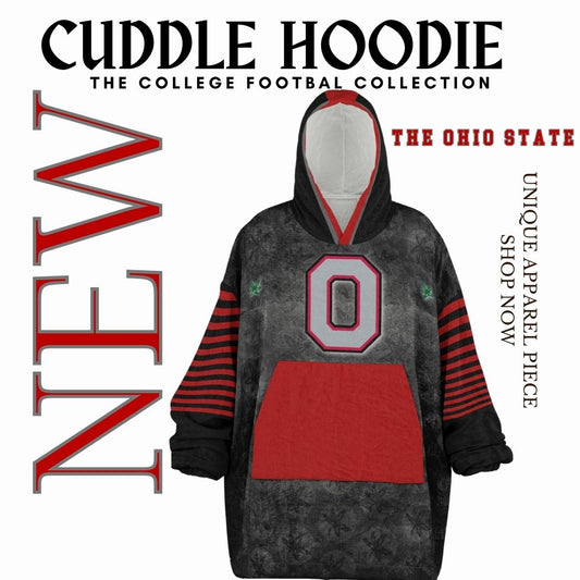 Buckeye Black Classic  Ohio State Football Cuddle Hoodie Striped Sleeves Retro Look