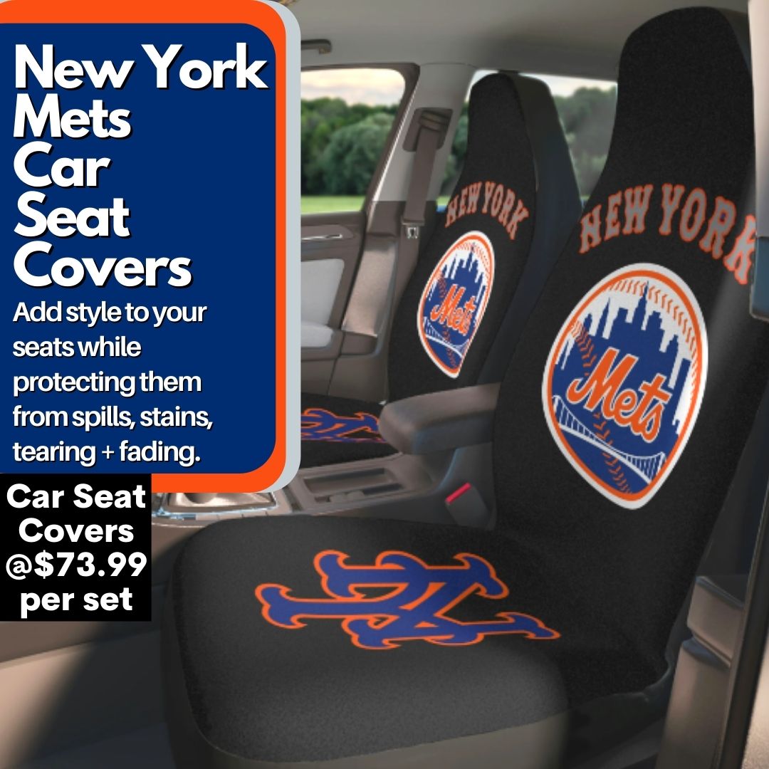 NY Mets Car Seat Covers, black w/ NY Mets images Truck seat covers, NY Mets fan gift, car accessories gift