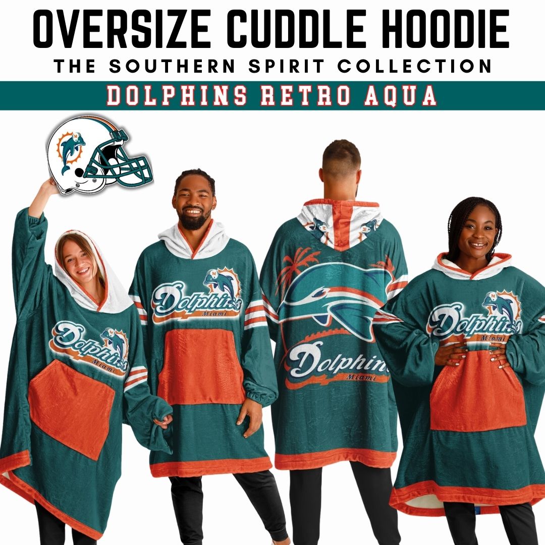 Miami Dolphins Classic Retro Throwback Aqua Football Cuddle Hoodie