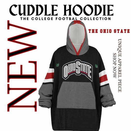 Ohio State Football Cuddle Hoodie Black on Black, Scarlet & Grey