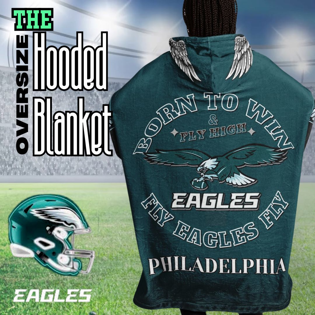 Eagles Home Green & Black Sleeves  "Born To Win" "Fly Eagles Fly"  Cuddle Hoodie