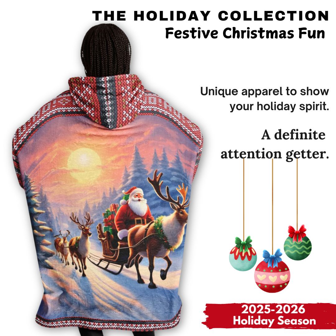 Red Christmas Santa Reindeer Oversize Hooded Blanket Fun SnuggleFit