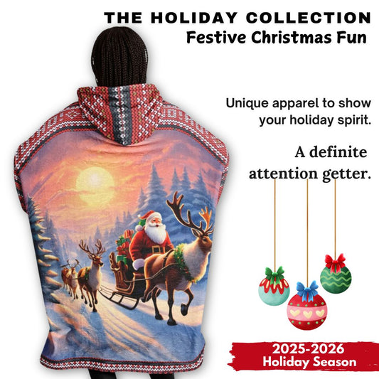 Red Christmas Santa Reindeer Oversize Hooded Blanket Fun SnuggleFit