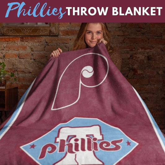 Blanket Phillies Throwback Maroon Throw Blanket Philly Baseball Fan Gift Baseball Throw Blanket for Children, Students Dad Mom Sports Home Décor