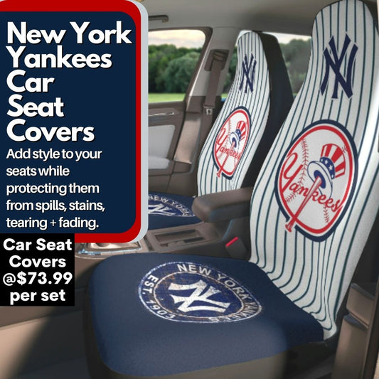 NY Yankees Car Seat Covers NY w/ Striped Back & Navy Seat Vehicle Seat Covers NY Yankees Fan Gift Car Accessories Gift