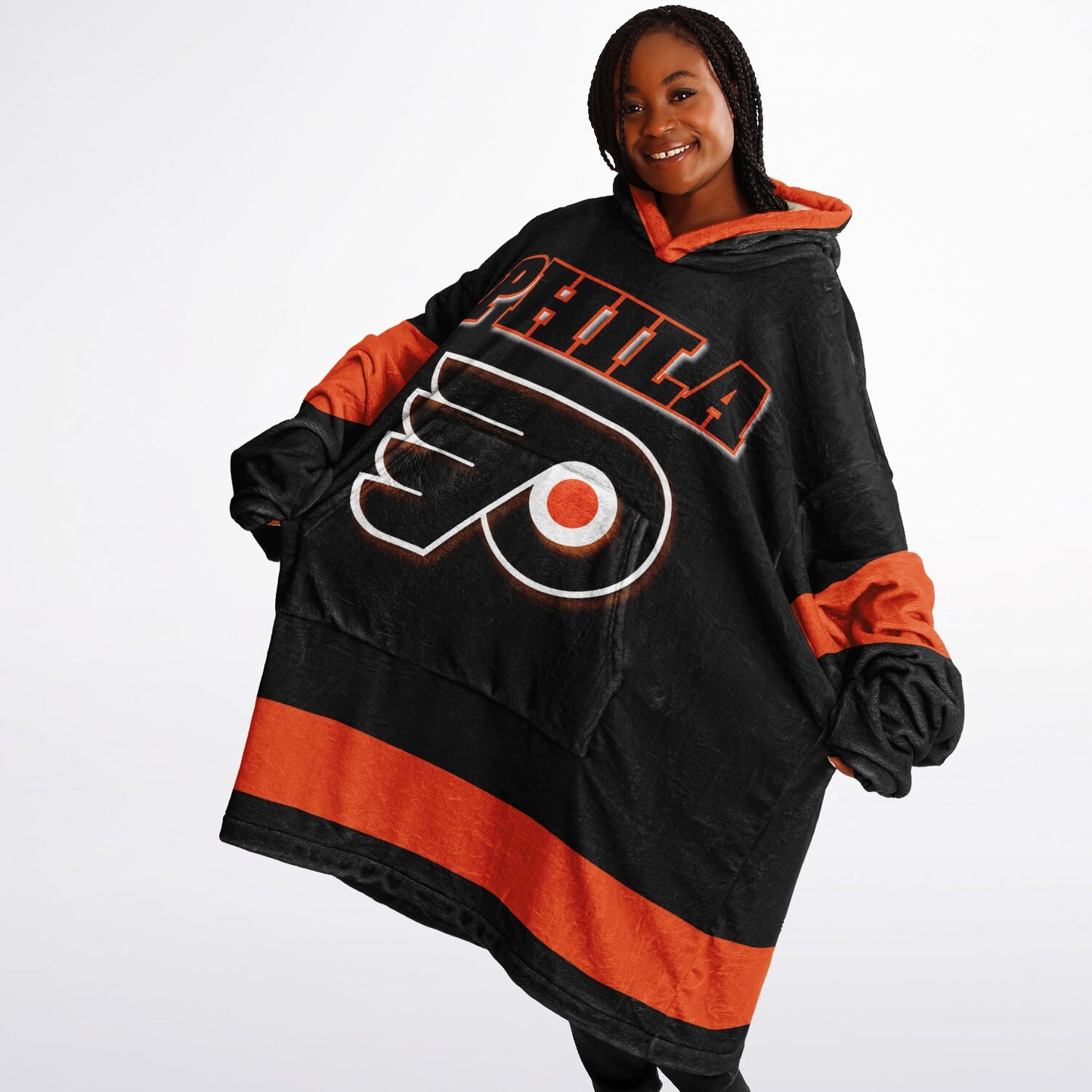 Phila Flyers Hockey Black Oversize Hooded Blanket