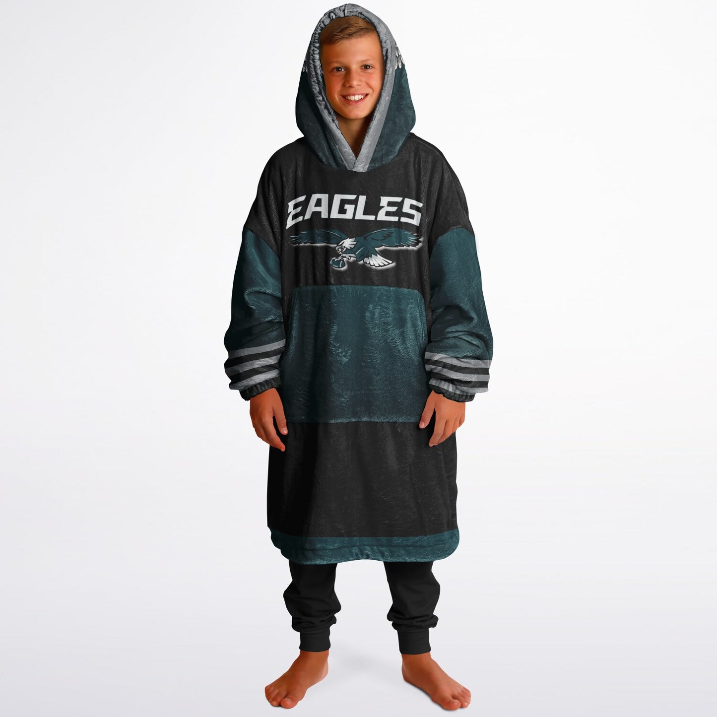 Youth  Eagles Reversible Cozy Cuddle Hoodie Eagles, 2 in 1, Green & Black Hooded Blanket for Young Fans