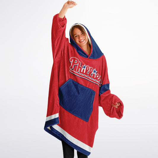 Phillies Red Cuddle Hoodie The Fightin Phillies Oversize Hooded Blanket Gift for Baseball Fans & Family