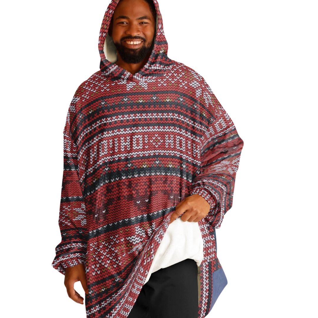 Red Christmas Santa Reindeer Oversize Hooded Blanket Fun SnuggleFit