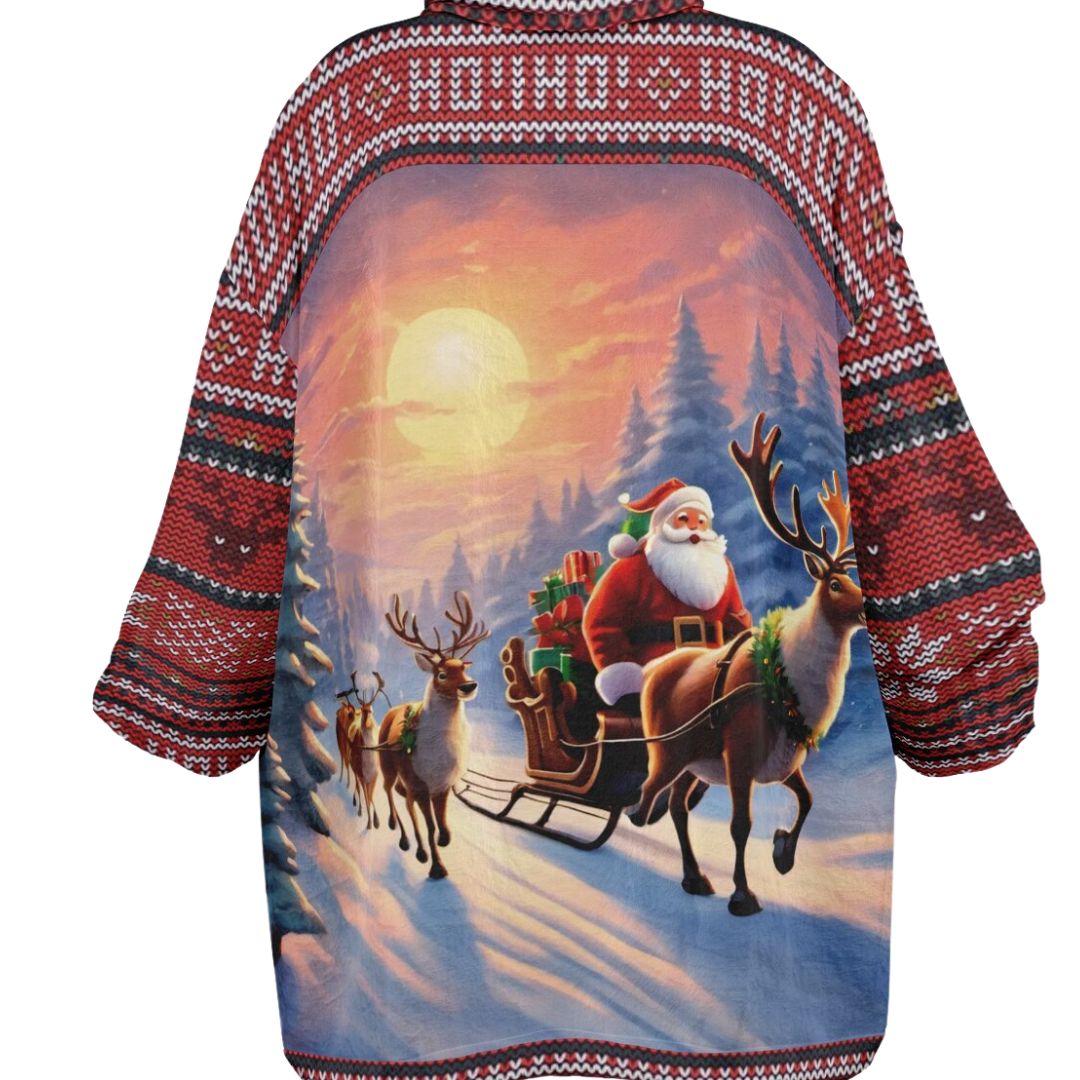 Red Christmas Santa Reindeer Oversize Hooded Blanket Fun SnuggleFit