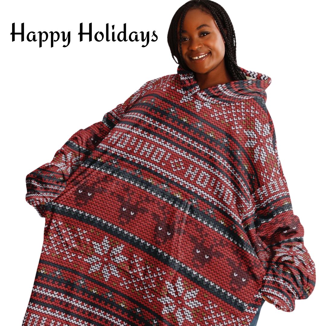 Red Christmas Santa Reindeer Oversize Hooded Blanket Fun SnuggleFit