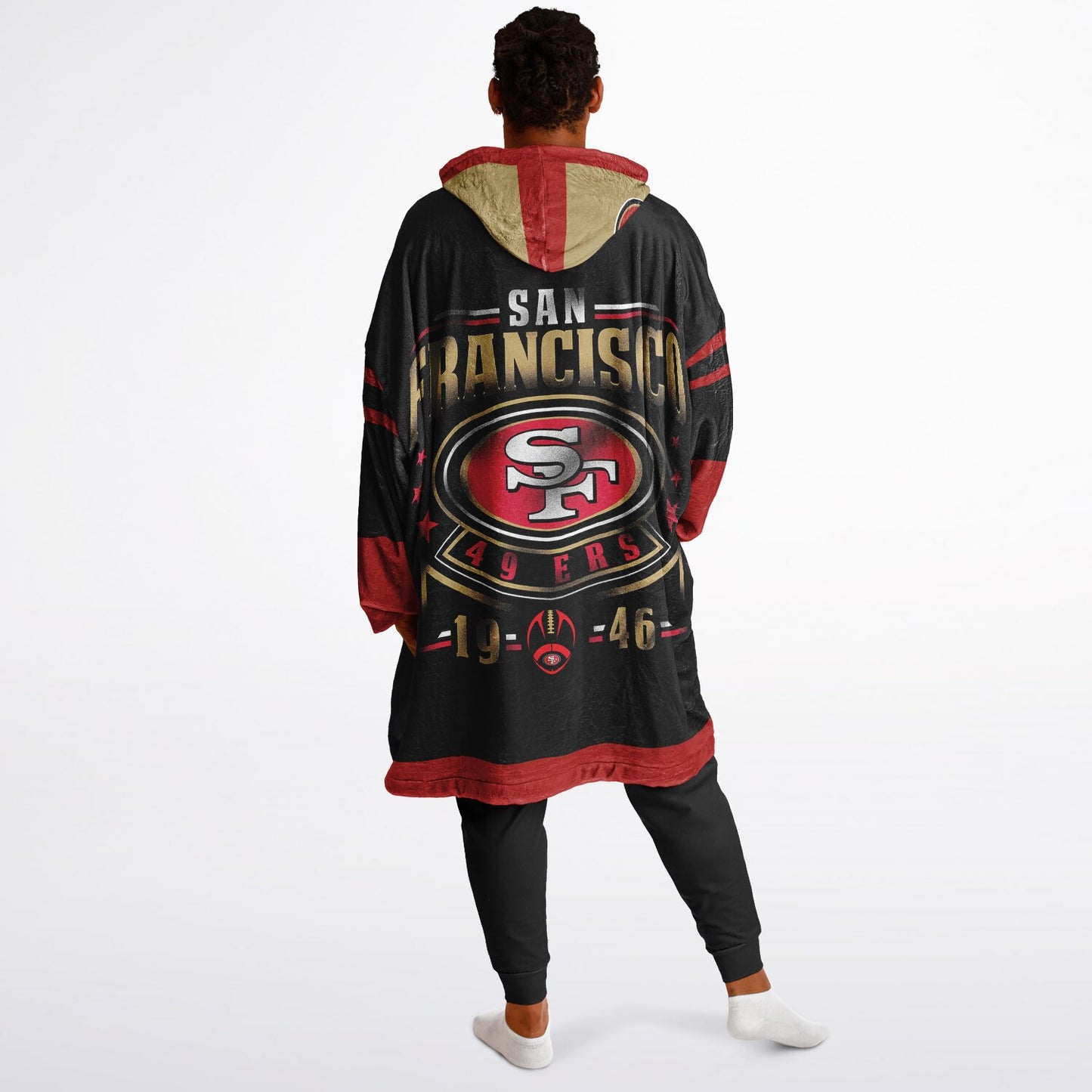 49ers Black Oversize Cuddle Hoodie San Francisco 49ers Cozy Hooded Blanket Gift