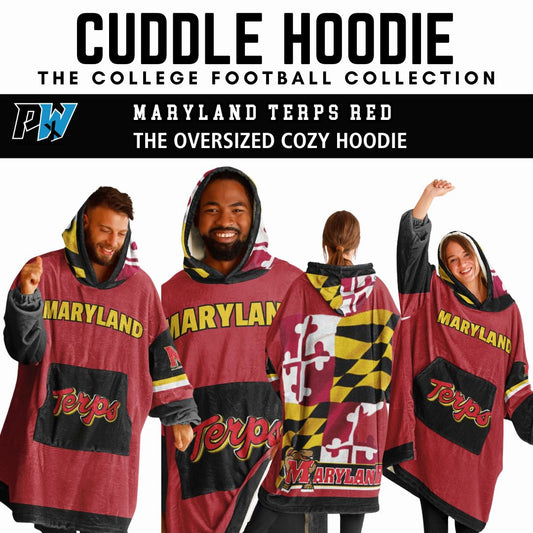 Maryland Terps Red Oversize Hooded Blanket Maryland Cuddle Hoodie Gift for Fans & Alumni