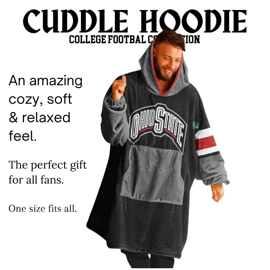 Ohio State Football Cuddle Hoodie Black on Black, Scarlet & Grey