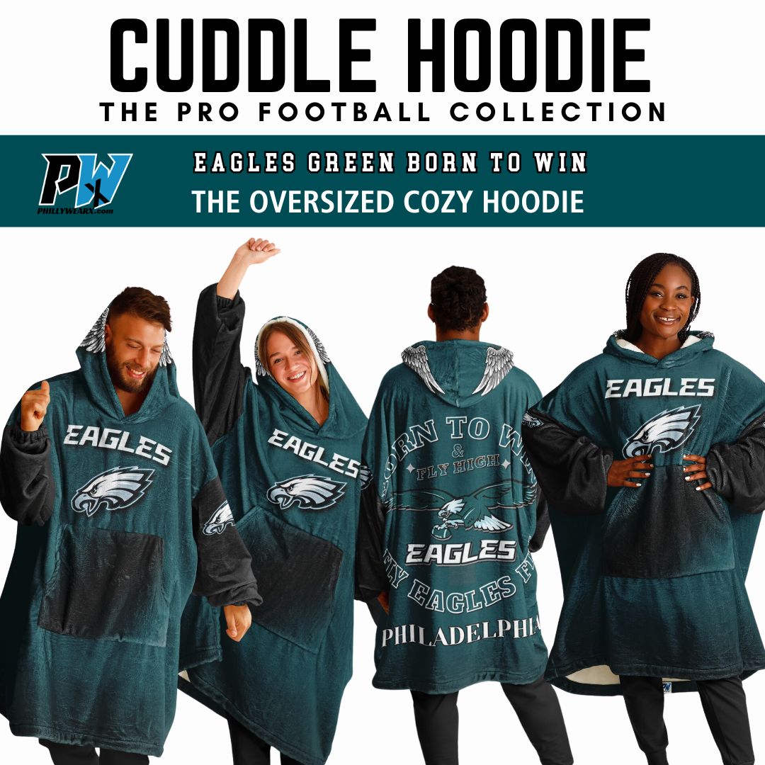 Eagles Home Green & Black Sleeves  "Born To Win" "Fly Eagles Fly"  Cuddle Hoodie