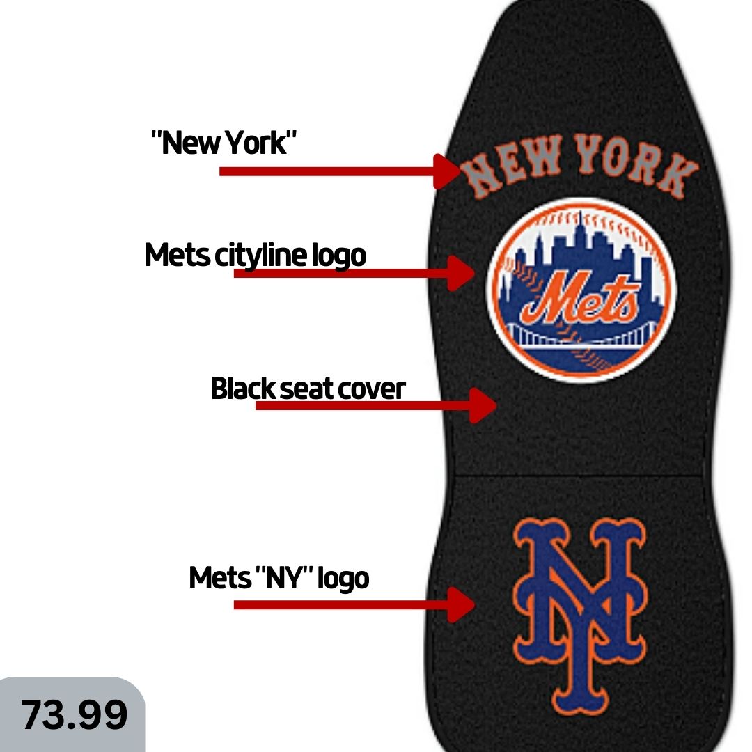 NY Mets Car Seat Covers, black w/ NY Mets images Truck seat covers, NY Mets fan gift, car accessories gift