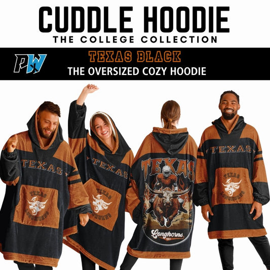 Texas Longhorns Black Cuddle Hoodie "Longhorn Rider" Oversized Hoodie Gift for Fans