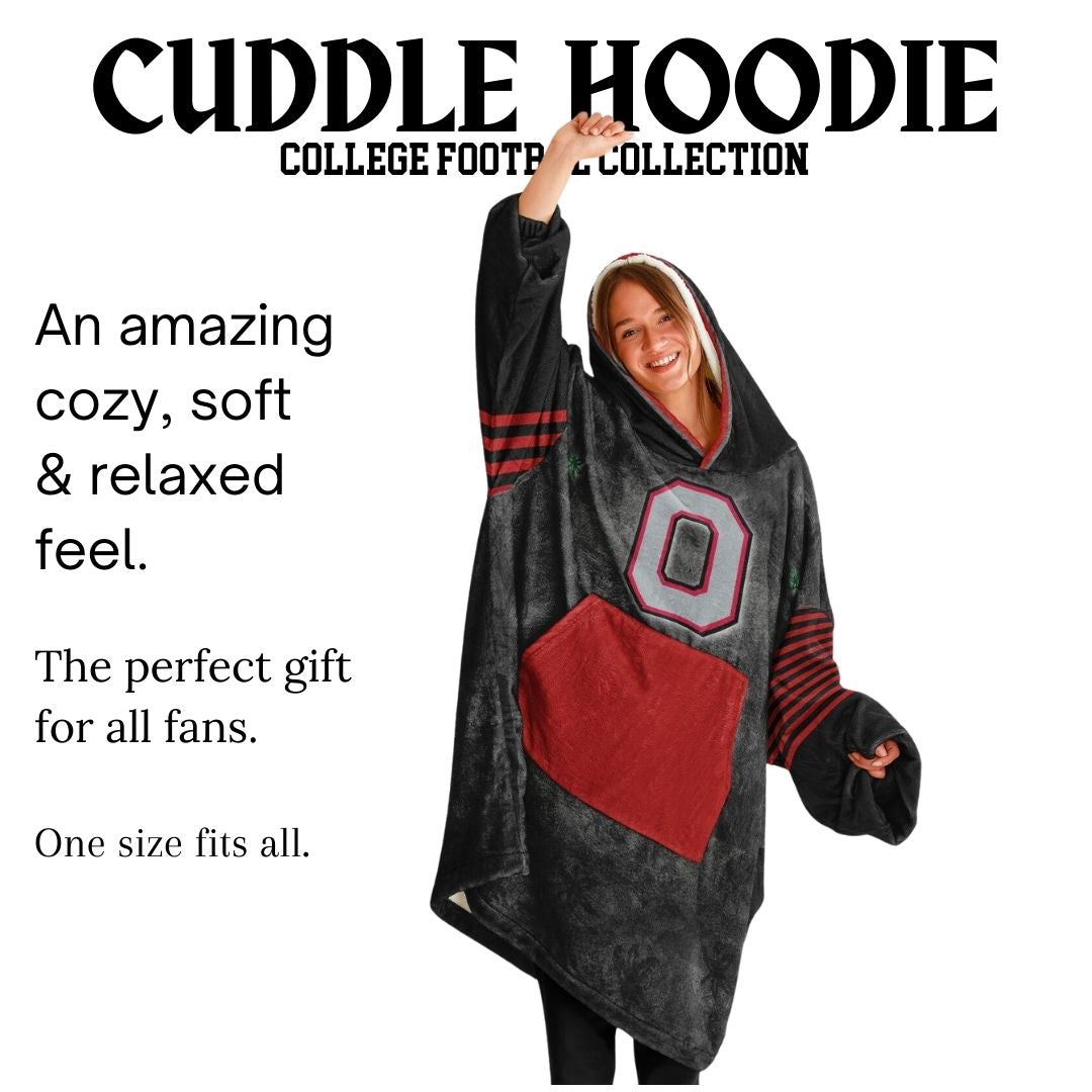 Buckeye Black Classic  Ohio State Football Cuddle Hoodie Striped Sleeves Retro Look