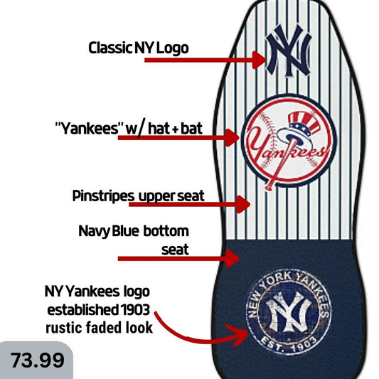 NY Yankees Car Seat Covers NY w/ Striped Back & Navy Seat Vehicle Seat Covers NY Yankees Fan Gift Car Accessories Gift