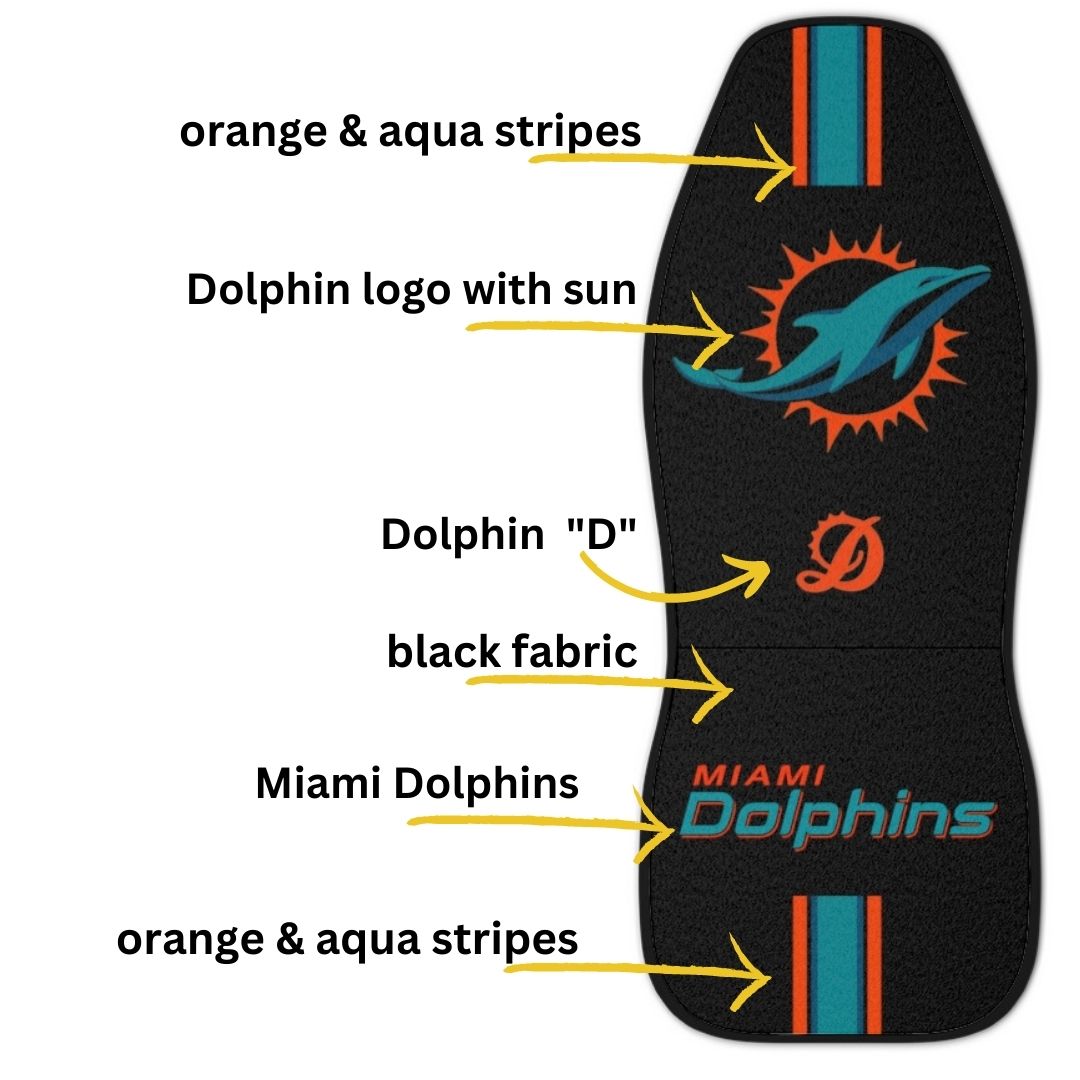 Miami football Car Seat Covers,  Dolphins Truck Seat Protector Dolphins Gift for Fans Black with Aqua & Orange Stripes Seat Covers