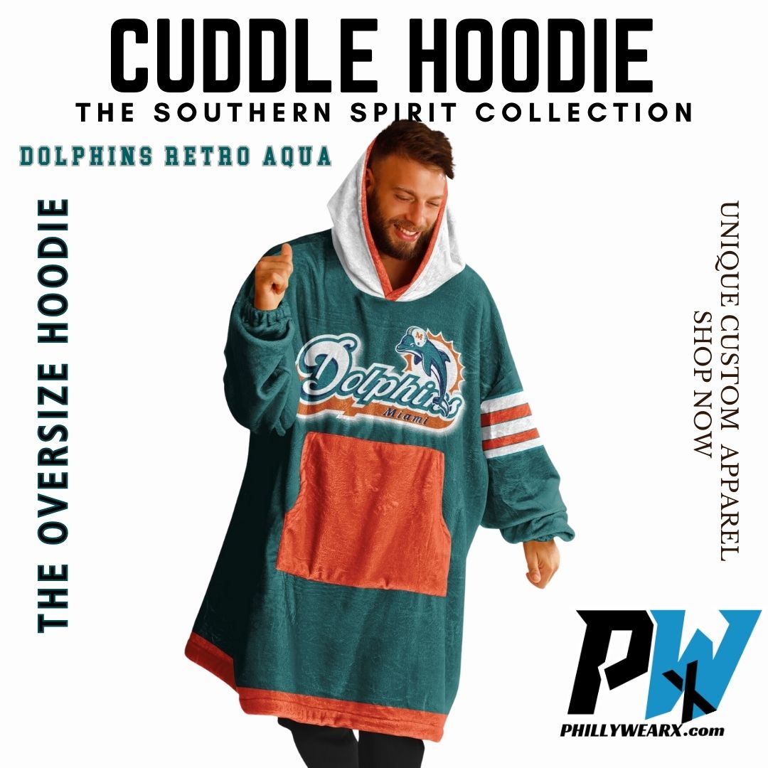 Miami Dolphins Classic Retro Throwback Aqua Football Cuddle Hoodie